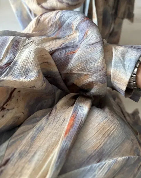 Abaya Fluide à Cravate Imprimé marbré bleu